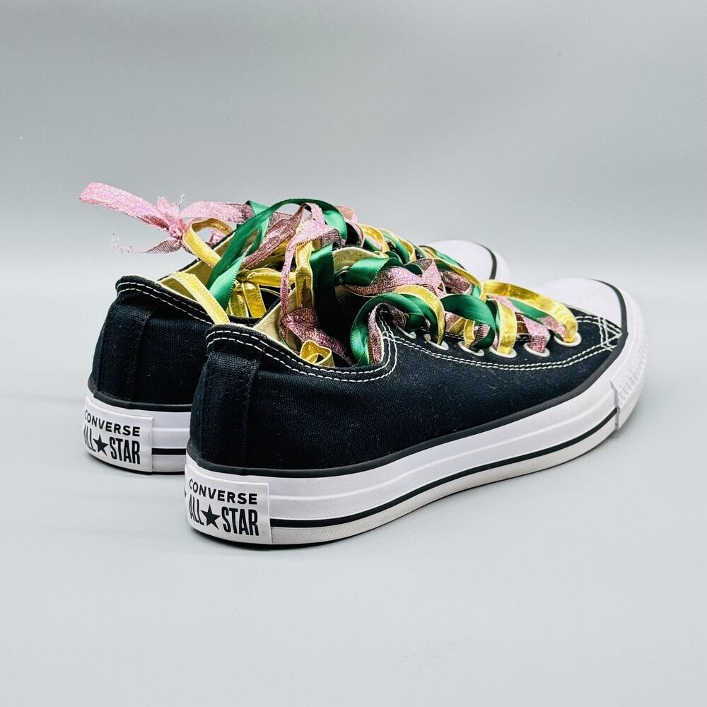 Converse Shoes Womens 8 Black All Star Low Top Custom Ribbon Laces Unique - Picture 9 of 12